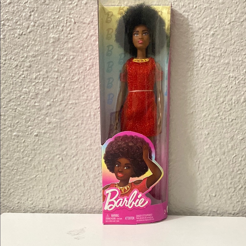 Barbie Red Sparkle Dress Doll with Afro Hair